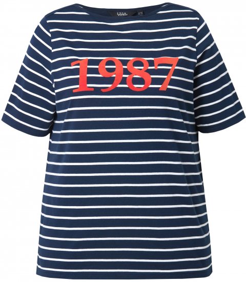 Ulla Popken Striped 1987 Boat Neck Tee Navy Blue - Spausdinti marškinėliai moterims - 