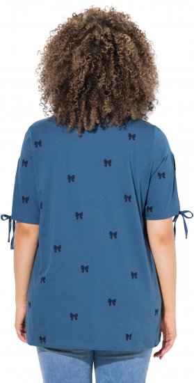 Ulla Popken Bow Print Split Sleeve Tee Indigo Denim - Spausdinti marškinėliai moterims - 