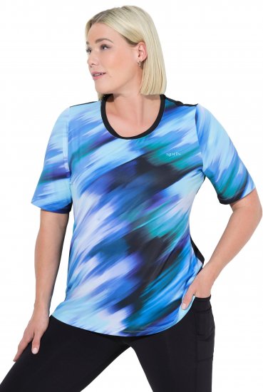 Ulla Popken Cutout Abstract Print Short Sleeve Tee Light Sapphire - Spausdinti marškinėliai moterims - 