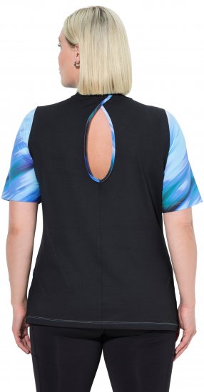 Ulla Popken Cutout Abstract Print Short Sleeve Tee Light Sapphire - Spausdinti marškinėliai moterims - 
