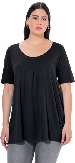 Ulla Popken Essential Front Pleat Tee Black - Marškinėliai - 