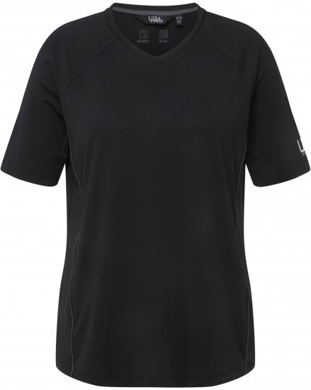 Ulla Popken Piping Accent Functional UVP 50+ Stretch Knit Top Black - Marškinėliai - 