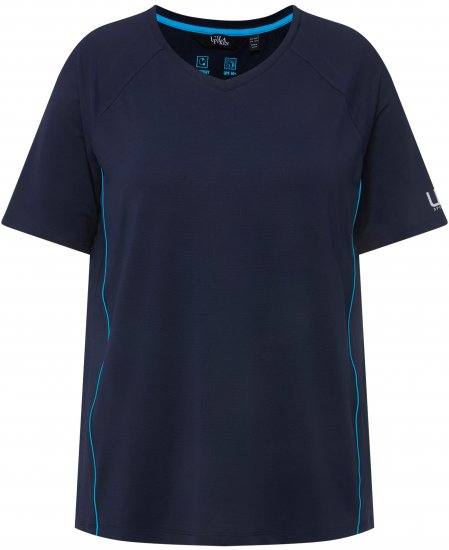 Ulla Popken Piping Accent Functional UVP 50+ Stretch Knit Top Navy Blue - Marškinėliai - 