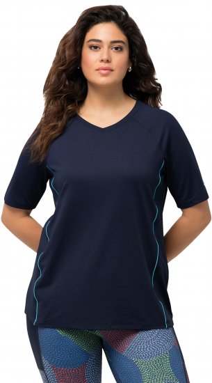 Ulla Popken Piping Accent Functional UVP 50+ Stretch Knit Top Navy Blue - Marškinėliai - 