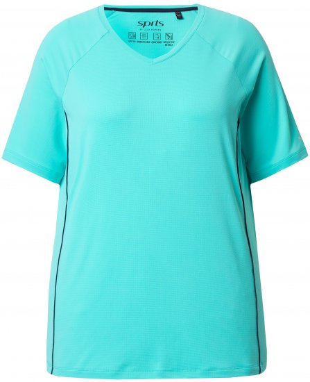 Ulla Popken Piping Accent Functional UVP 50+ Stretch Knit Top Aqua Green - Marškinėliai - 