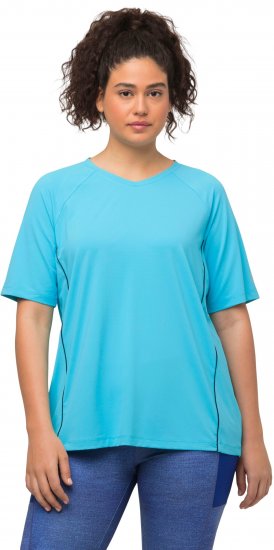 Ulla Popken Piping Accent Functional UVP 50+ Stretch Knit Top Bright Turquoise - Marškinėliai - 