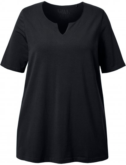 Ulla Popken Essential Notch Neck Stretch Tee Black - Marškinėliai - 