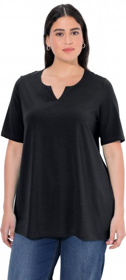 Ulla Popken Essential Notch Neck Stretch Tee Black - Marškinėliai - 
