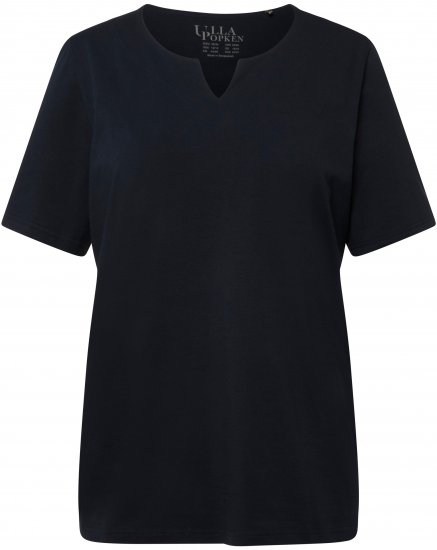 Ulla Popken Essential Notch Neck Stretch Tee Navy Blue - Marškinėliai - 