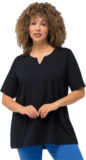 Ulla Popken Essential Notch Neck Stretch Tee Navy Blue - Marškinėliai - 