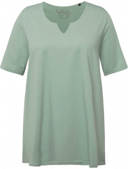 Ulla Popken Essential Notch Neck Stretch Tee Light Moss Green - Marškinėliai - 