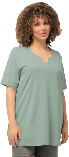 Ulla Popken Essential Notch Neck Stretch Tee Light Moss Green - Marškinėliai - 