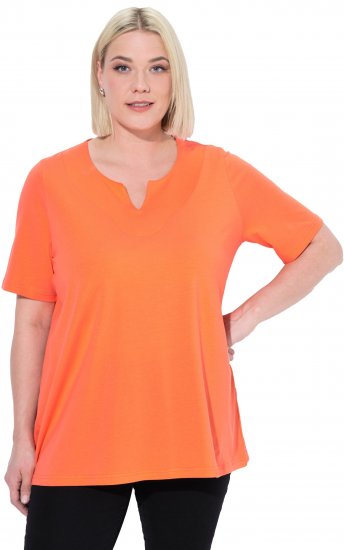 Ulla Popken Essential Notch Neck Stretch Tee Coral Pink - Marškinėliai - 