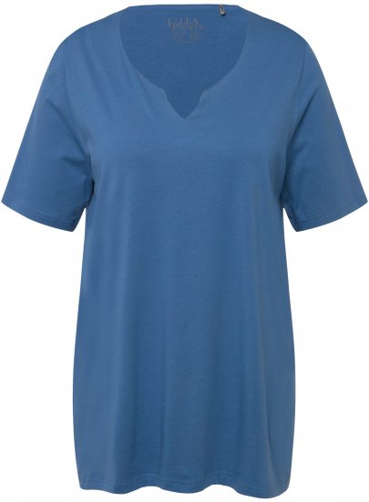 Ulla Popken Essential Notch Neck Stretch Tee Denim Blue - Marškinėliai - 