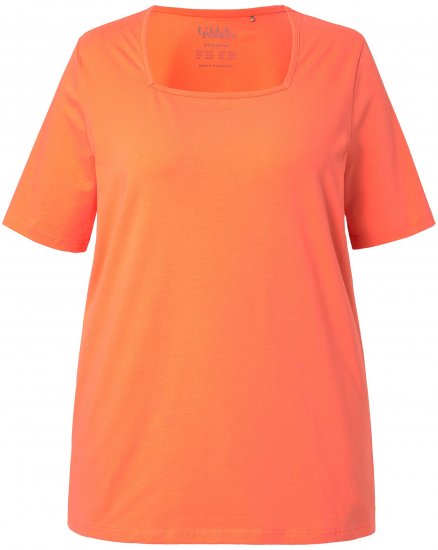 Ulla Popken Essential Square Neck Stretch Tee Coral Pink - Marškinėliai - 