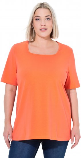 Ulla Popken Essential Square Neck Stretch Tee Coral Pink - Marškinėliai - 