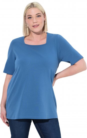 Ulla Popken Essential Square Neck Stretch Tee Denim Blue - Marškinėliai - 