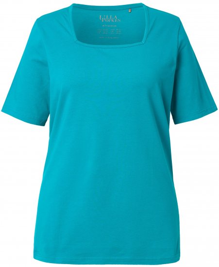 Ulla Popken Essential Square Neck Stretch Tee Green Emerald - Marškinėliai - 