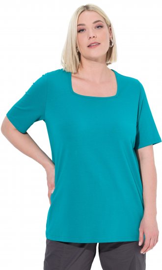 Ulla Popken Essential Square Neck Stretch Tee Green Emerald - Marškinėliai - 