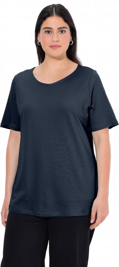 Ulla Popken Double Layer Rounded V-Neck Slim Fit Tee Navy Blue - Marškinėliai - 