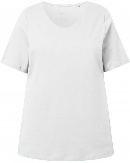 Ulla Popken Double Layer Rounded V-Neck Slim Fit Tee Snow White - Marškinėliai - 