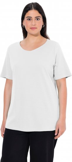 Ulla Popken Double Layer Rounded V-Neck Slim Fit Tee Snow White - Marškinėliai - 