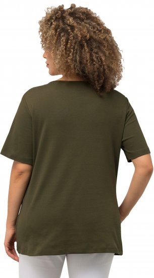 Ulla Popken Double Layer Rounded V-Neck Slim Fit Tee Forest Green - Marškinėliai - 