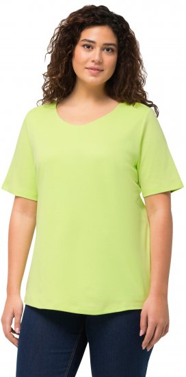 Ulla Popken Double Layer Rounded V-Neck Slim Fit Tee Lime Green - Marškinėliai - 