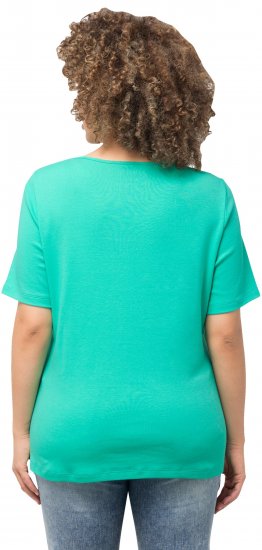 Ulla Popken Double Layer Rounded V-Neck Slim Fit Tee Turquioise Green - Marškinėliai - 
