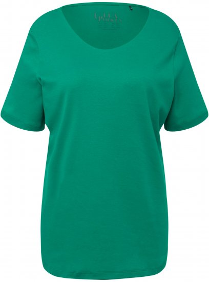 Ulla Popken Double Layer Rounded V-Neck Slim Fit Tee Emerald - Marškinėliai - 