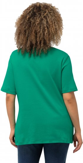 Ulla Popken Double Layer Rounded V-Neck Slim Fit Tee Emerald - Marškinėliai - 