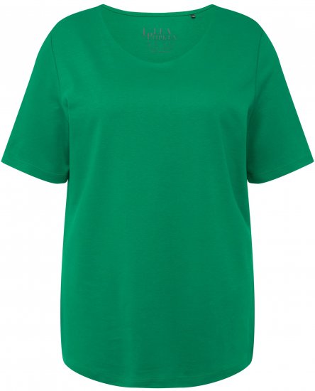 Ulla Popken Double Layer Rounded V-Neck Slim Fit Tee Green Emerald - Marškinėliai - 