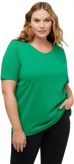 Ulla Popken Double Layer Rounded V-Neck Slim Fit Tee Green Emerald - Marškinėliai - 
