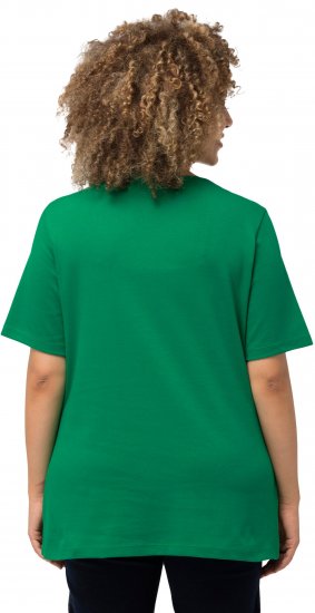 Ulla Popken Double Layer Rounded V-Neck Slim Fit Tee Green Emerald - Marškinėliai - 