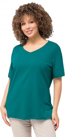 Ulla Popken Double Layer Rounded V-Neck Slim Fit Tee Dark Emerald - Marškinėliai - 