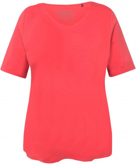 Ulla Popken Double Layer Rounded V-Neck Slim Fit Tee Dark Coral - Marškinėliai - 