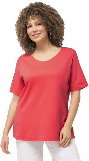 Ulla Popken Double Layer Rounded V-Neck Slim Fit Tee Dark Coral - Marškinėliai - 