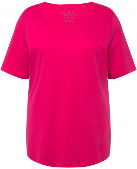 Ulla Popken Double Layer Rounded V-Neck Slim Fit Tee Magenta Pink - Marškinėliai - 