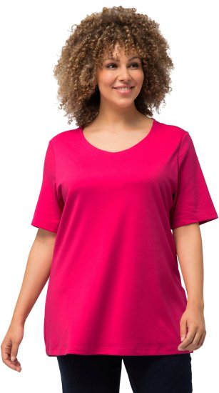 Ulla Popken Double Layer Rounded V-Neck Slim Fit Tee Magenta Pink - Marškinėliai - 