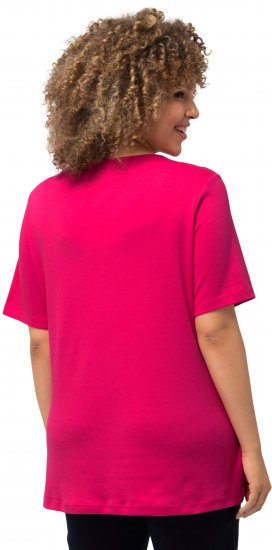 Ulla Popken Double Layer Rounded V-Neck Slim Fit Tee Magenta Pink - Marškinėliai - 