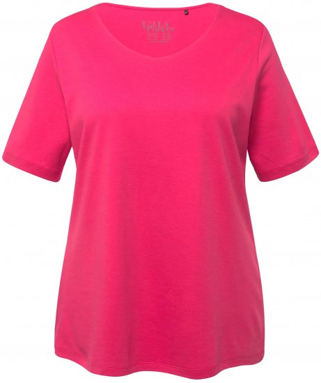 Ulla Popken Double Layer Rounded V-Neck Slim Fit Tee Dark Pink - Marškinėliai - 