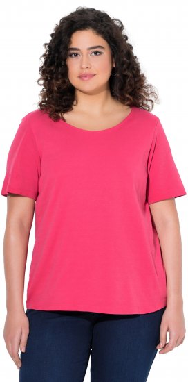 Ulla Popken Double Layer Rounded V-Neck Slim Fit Tee Dark Pink - Marškinėliai - 