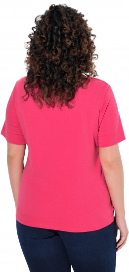 Ulla Popken Double Layer Rounded V-Neck Slim Fit Tee Dark Pink - Marškinėliai - 