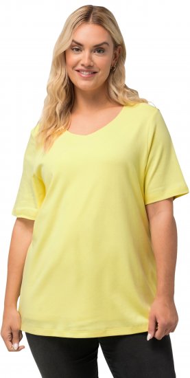 Ulla Popken Double Layer Rounded V-Neck Slim Fit Tee Lemon Yellow - Marškinėliai - 