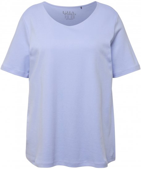 Ulla Popken Double Layer Rounded V-Neck Slim Fit Tee Pale Blue - Marškinėliai - 