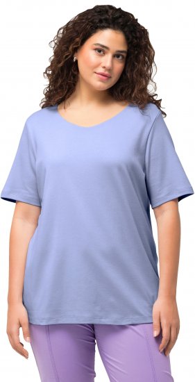 Ulla Popken Double Layer Rounded V-Neck Slim Fit Tee Pale Blue - Marškinėliai - 