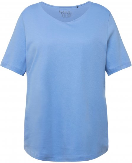 Ulla Popken Double Layer Rounded V-Neck Slim Fit Tee Cloud Blue - Marškinėliai - 