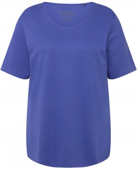 Ulla Popken Double Layer Rounded V-Neck Slim Fit Tee Blue Purple - Marškinėliai - 