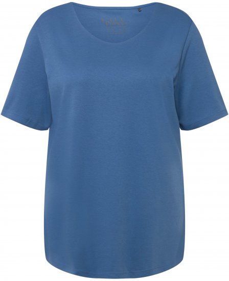 Ulla Popken Double Layer Rounded V-Neck Slim Fit Tee Denim Blue - Marškinėliai - 