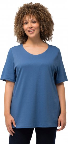Ulla Popken Double Layer Rounded V-Neck Slim Fit Tee Denim Blue - Marškinėliai - 
